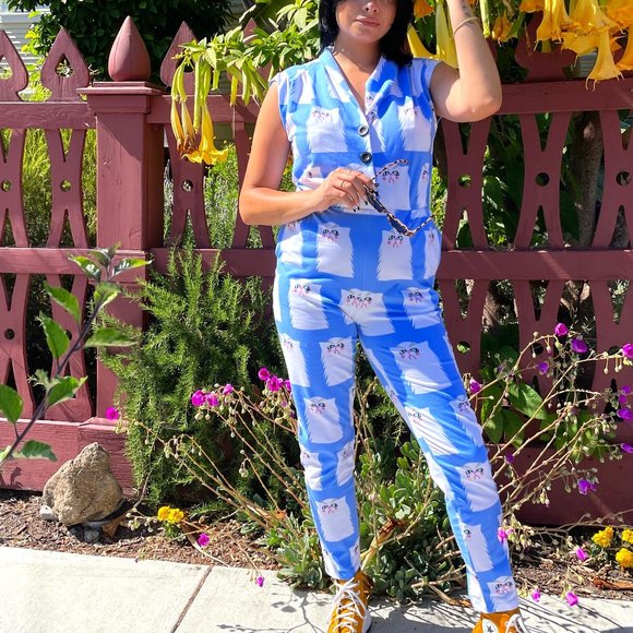 Nooworks Pants - RARE NWT Nooworks Tonya Grumpy Cat Magic Suit Light Blue Jumpsuit Medium